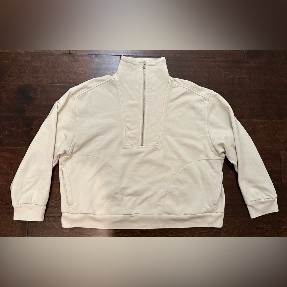 Women’s Everlane Organic Cotton Pullover 1/2 Zip Off-White Sweatshirt- Size XL